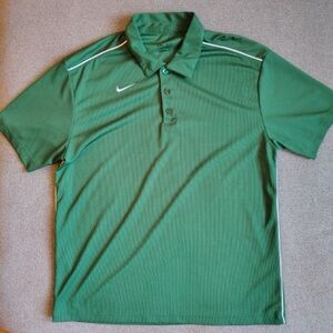 Nike Dri Fit Polo Men’s Lg Green White Check Short Sleeve Ribbed Piping Golf